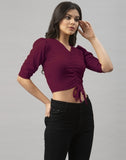 Selvia Casual Puff Sleeve Solid Women Top