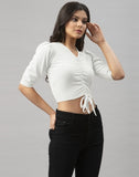 Selvia Casual Puff Sleeve Solid Women Top