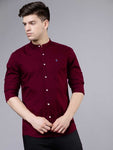 PROTOCOL Men Solid Casual Maroon Shirt